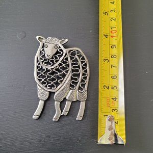 Vintage Ewe Lamb Sheep brooch Pin pewter tone metal